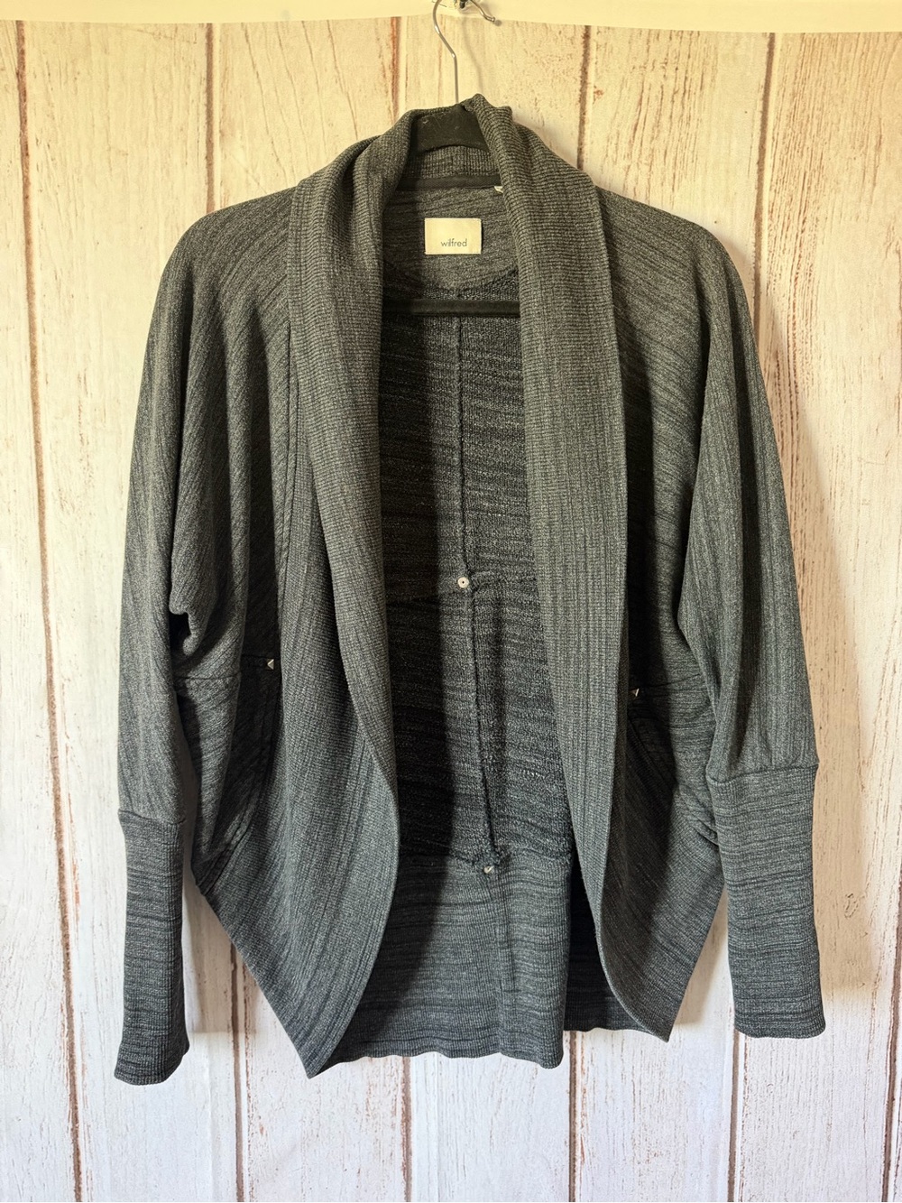 Wilfred Aritzia Rousseau Cardigan Gray XS Cocoon Shawl Collar Cotton Modal